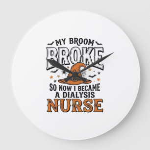 Grande Horloge Ronde Infirmière en dialyse Halloween Sorcière Balai Cas