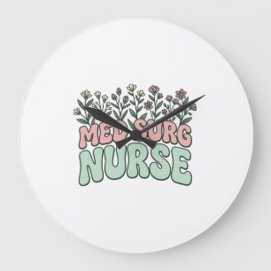 Grande Horloge Ronde Infirmière en médecine chirurgicale dessin floral 