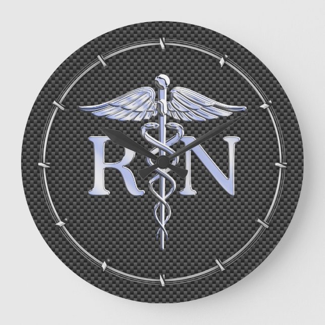 Grande Horloge Ronde Infirmière inscrite RN Silver Caduceus Snakes (Recto)