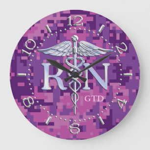 Grande Horloge Ronde Infirmière RN Caduceus Monogram Dial Style sur Cam