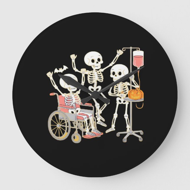 Grande Horloge Ronde Infirmière Skeleton Funny Halloween Soins de santé (Recto)