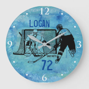 Grande Horloge Ronde Ink de hockey personnalisé Numéro de croquis en 