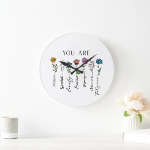 Grande Horloge Ronde Inspiration de verset biblique Fleur sauvage Affir