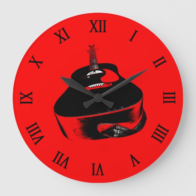 Grande Horloge Ronde Instrument de musique de guitare Red Neon (Recto)