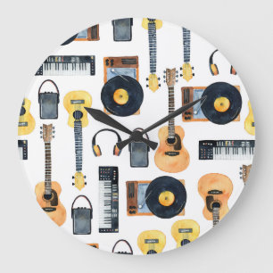 Grande Horloge Ronde Instruments de musique : aquarelle transparente