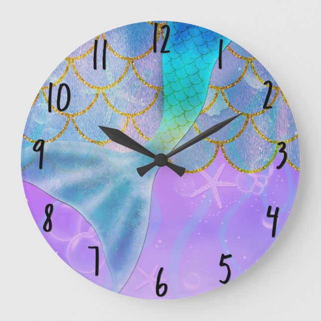 Grande Horloge Ronde Iridescent Pearl Shtoujours Sparkle Mermaid Tail (Recto)