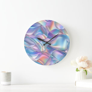 Grande Horloge Ronde Iridescente métallique 6 géométrique