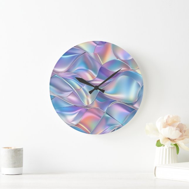 Grande Horloge Ronde Iridescente métallique 6 géométrique (Maison)