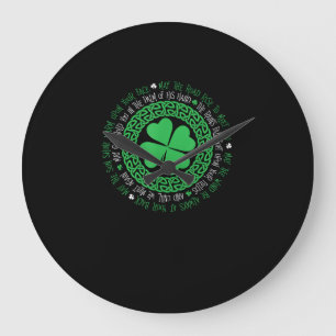 Grande Horloge Ronde Irish Blessing Celtic Knot 4 Clover à feuille - St