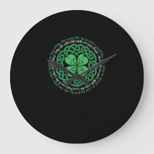 Grande Horloge Ronde Irish Blessing, Celtic Knot & 4-Leaf Clover Luck V
