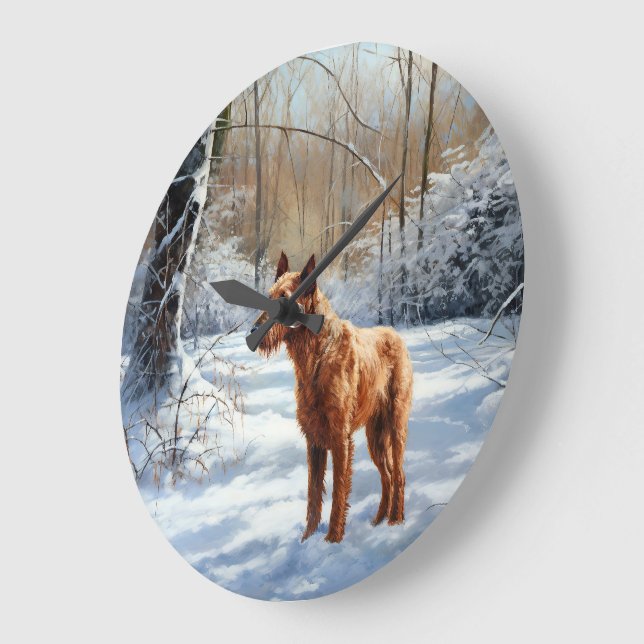 Grande Horloge Ronde Irish Terrier Laisser neiger Noël (Angle)