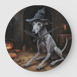 Grande Horloge Ronde Italien Greyhound Citrouille Halloween effrayant