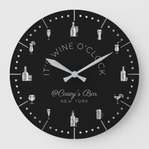 Grande Horloge Ronde It's Wine O'Clock Elegant Silver Black Monogram