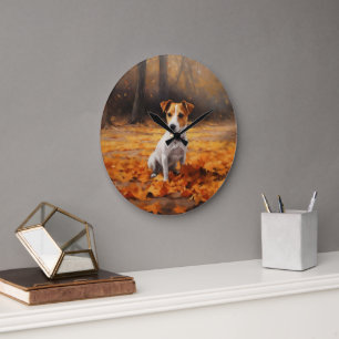 Grande Horloge Ronde Jack Russell à l'automne Feuilles automne Inspire