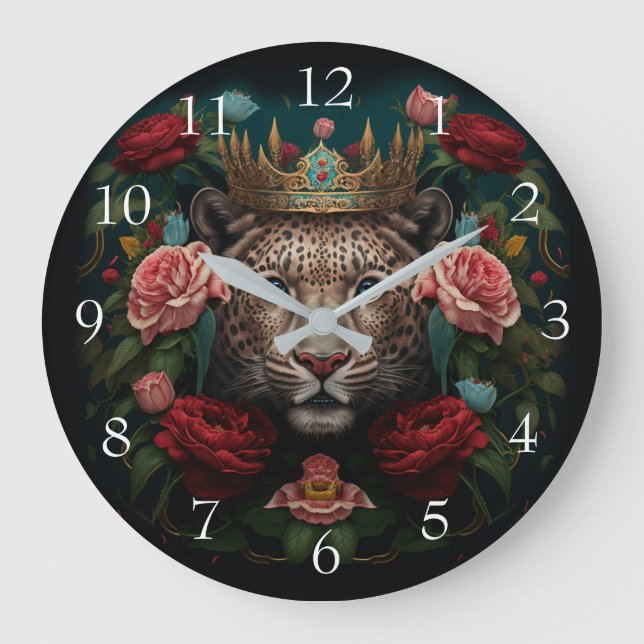 Grande Horloge Ronde Jaguar with Crown in Flowers Painting             (Recto)