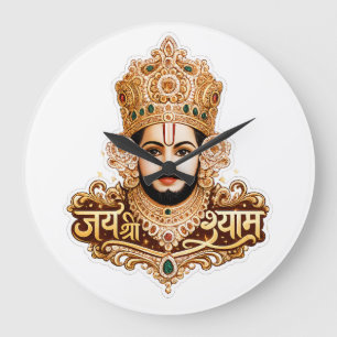 Grande Horloge Ronde Jai Shri Khatu Shyam Ji Œuvre d'art dévotionnel