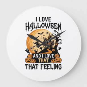 Grande Horloge Ronde J'aime la maison hantée Halloween Sorcière de lune
