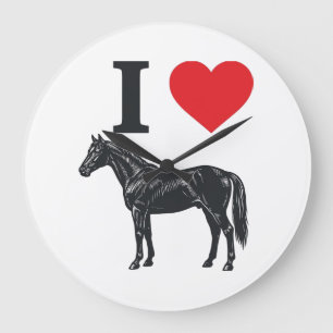 Grande Horloge Ronde J'aime les chevaux dessin de chemise de gravure vi