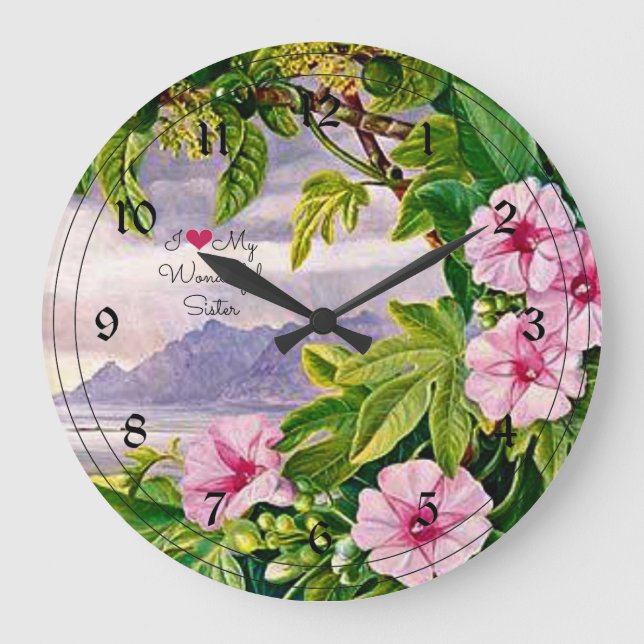 Grande Horloge Ronde J'Aime Ma Merveilleuse Soeur - Paysage Tropical (Recto)