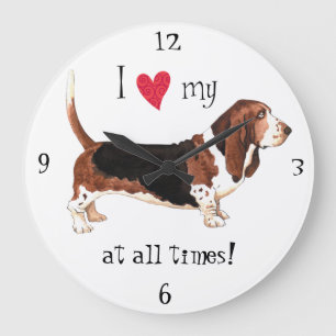 Grande Horloge Ronde J'aime mon Basset Hound