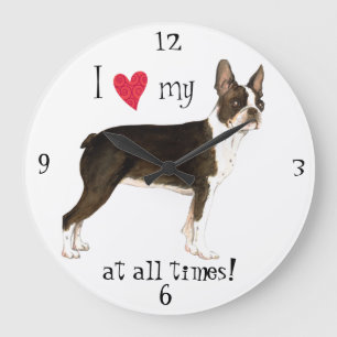 Grande Horloge Ronde J'aime mon Boston Terrier