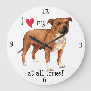 Grande Horloge Ronde J'aime mon bull-terrier du Staffordshire