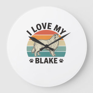 Grande Horloge Ronde J'aime mon chien Blake rétro gravure Design_1