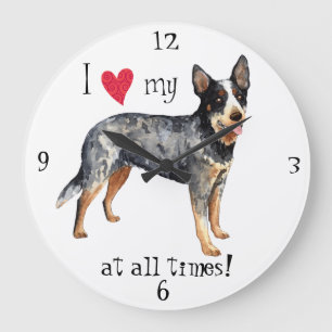 Grande Horloge Ronde J'aime mon chien de bétail australien