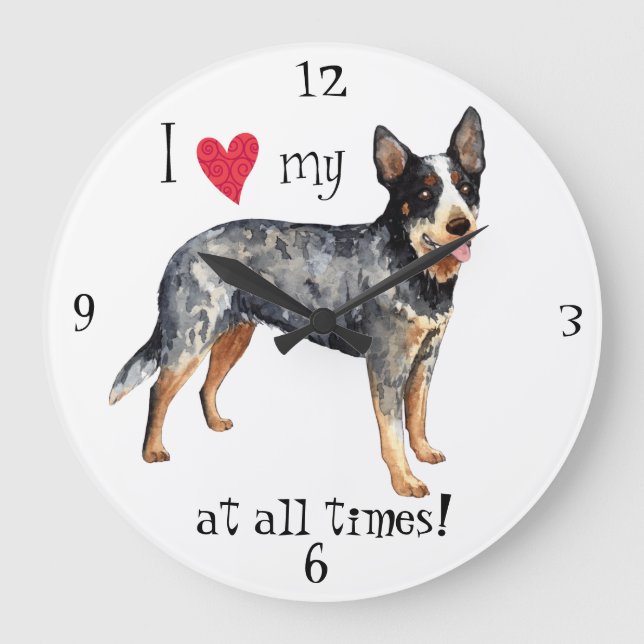 Grande Horloge Ronde J'aime mon chien de bétail australien (Recto)