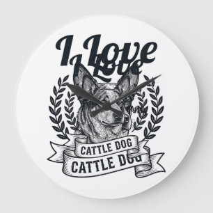 Grande Horloge Ronde J'aime mon chien de troupeau design de gravure vin