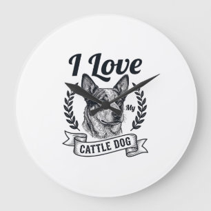 Grande Horloge Ronde J'aime mon chien de troupeau gravure vintage Desig