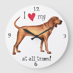 Grande Horloge Ronde J'aime mon chien rouge