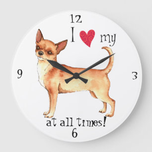 Grande Horloge Ronde J'aime mon Chihuahua