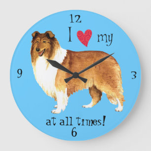 Grande Horloge Ronde J'aime mon Collie
