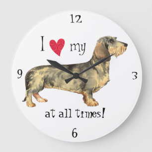 Grande Horloge Ronde J'aime mon Dachshund À poils durs