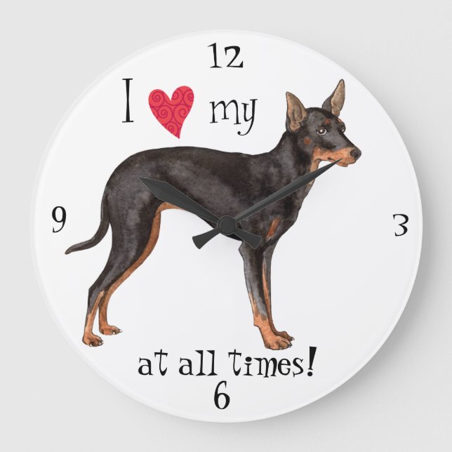 Grande Horloge Ronde J'aime mon jouet Manchester Terrier (Recto)