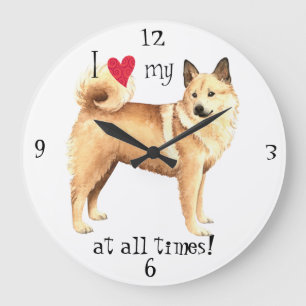 Grande Horloge Ronde J'aime mon norvégien Buhund