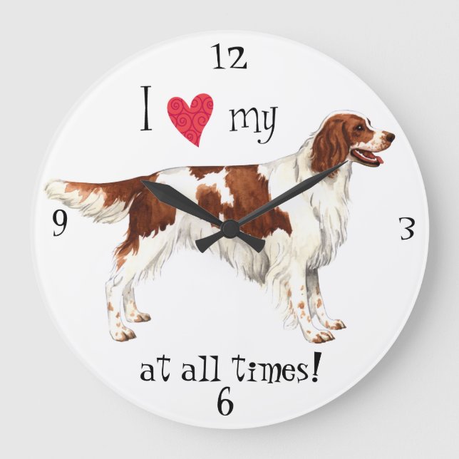 Grande Horloge Ronde J'aime mon Setter rouge et blanc irlandais (Recto)