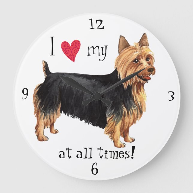 Grande Horloge Ronde J'aime mon Terrier australien (Recto)