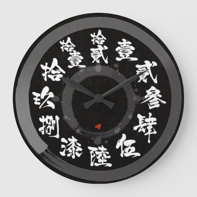 Grande Horloge Ronde Japon brossé vieux kanji difficile [visage noir] (Recto)