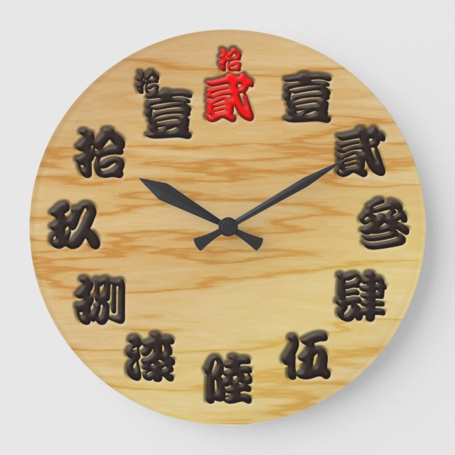 Grande Horloge Ronde Japon difficile vieux kanji boisé style panneau (Recto)