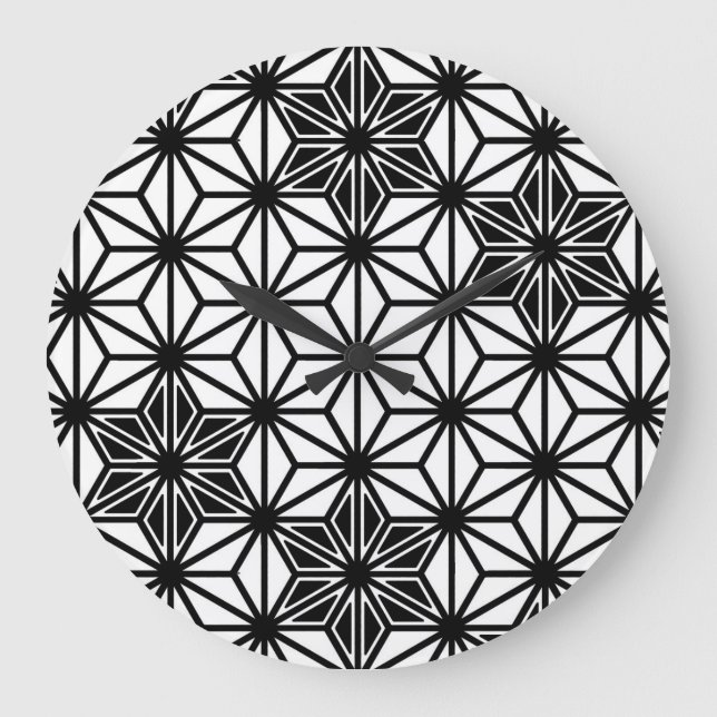 Grande Horloge Ronde Japonais Asanoha motif - blanc et noir (Recto)
