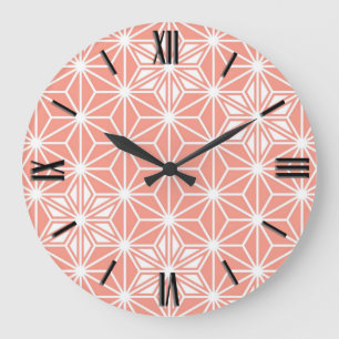 Grande Horloge Ronde Japonais Asanoha motif - corail rose