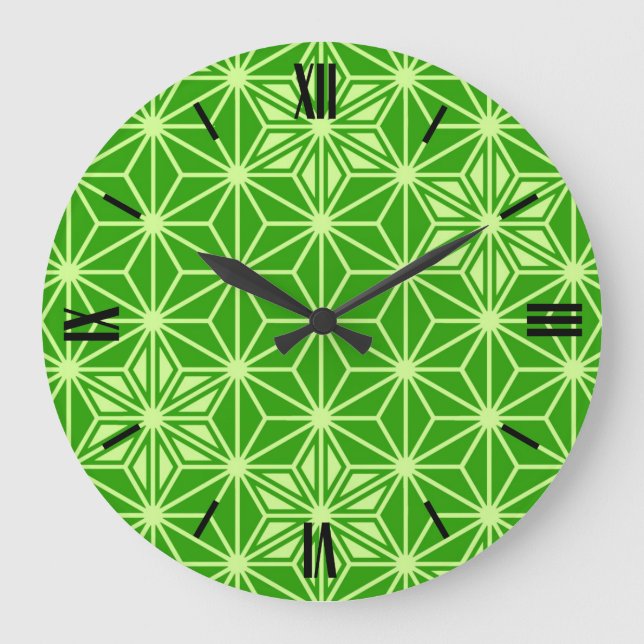 Grande Horloge Ronde Japonais Asanoha motif - vert citron (Recto)
