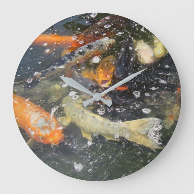 Grande Horloge Ronde Japonais Carpe Koi Poisson Natation (Recto)