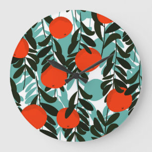 Grande Horloge Ronde Jardin de fruits orange incolore Imprimer