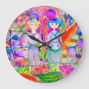 GRANDE HORLOGE RONDE JARDIN DE WONDERLAND BLANC
