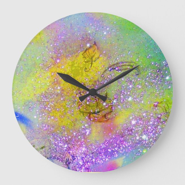 Grande Horloge Ronde JARDIN DES OMBRES PERDUES - Jaune violet vert (Recto)