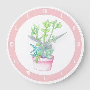 Grande Horloge Ronde Jardin Posé Succulents & Rose