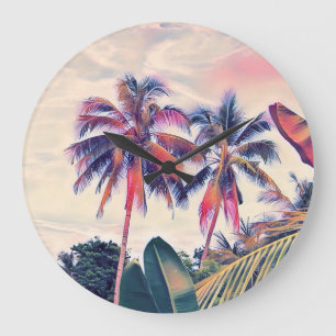 Grande Horloge Ronde Jardin tropical, scène de soleil couchant de palmi